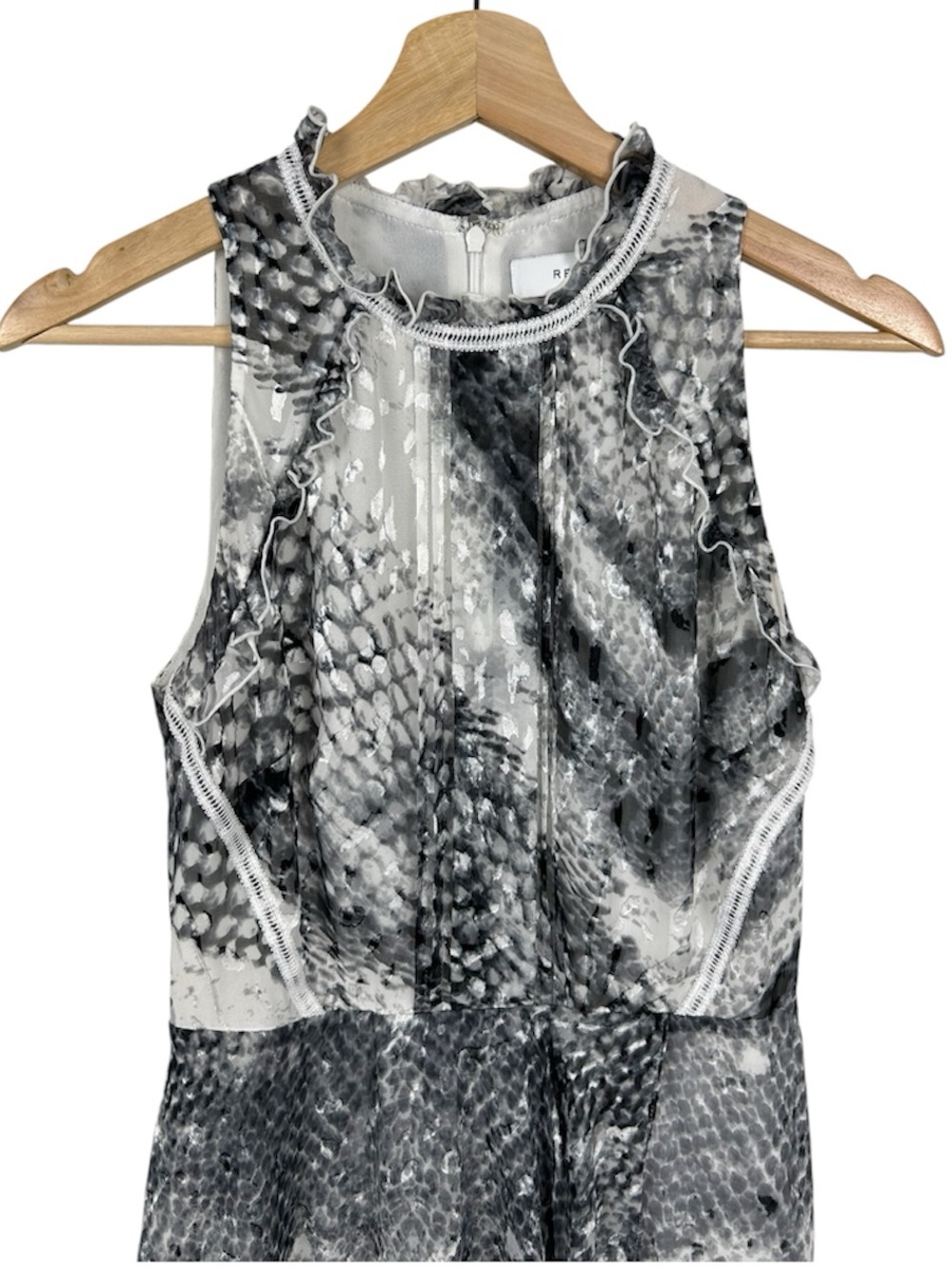 REISS Sibilla Burnout Snake Print Dress, Grey, Size 4 - Picture 5 of 16
